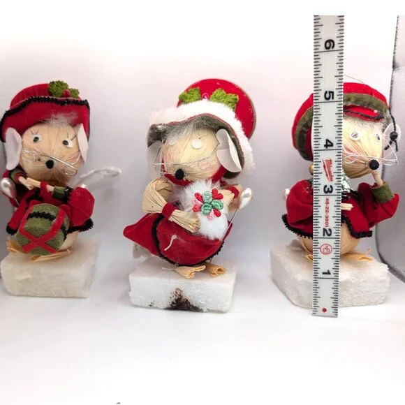 Vintage KURT ADLER Christmas Ornament Corn Husk Mice Trio, Corn Husk Mouse